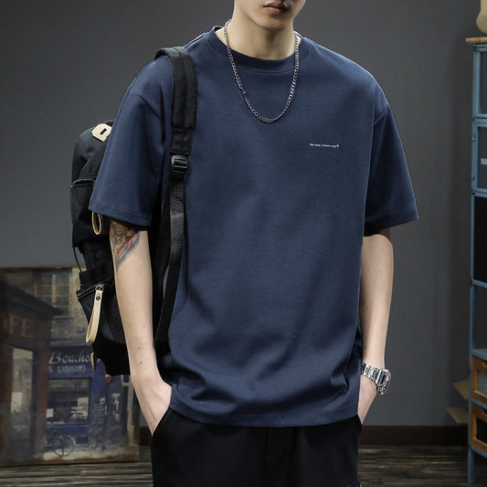 Heavy short-sleeved T-shirt men's top clothes summer new American cotton brand bottom white loose half-sleeve T-shirt