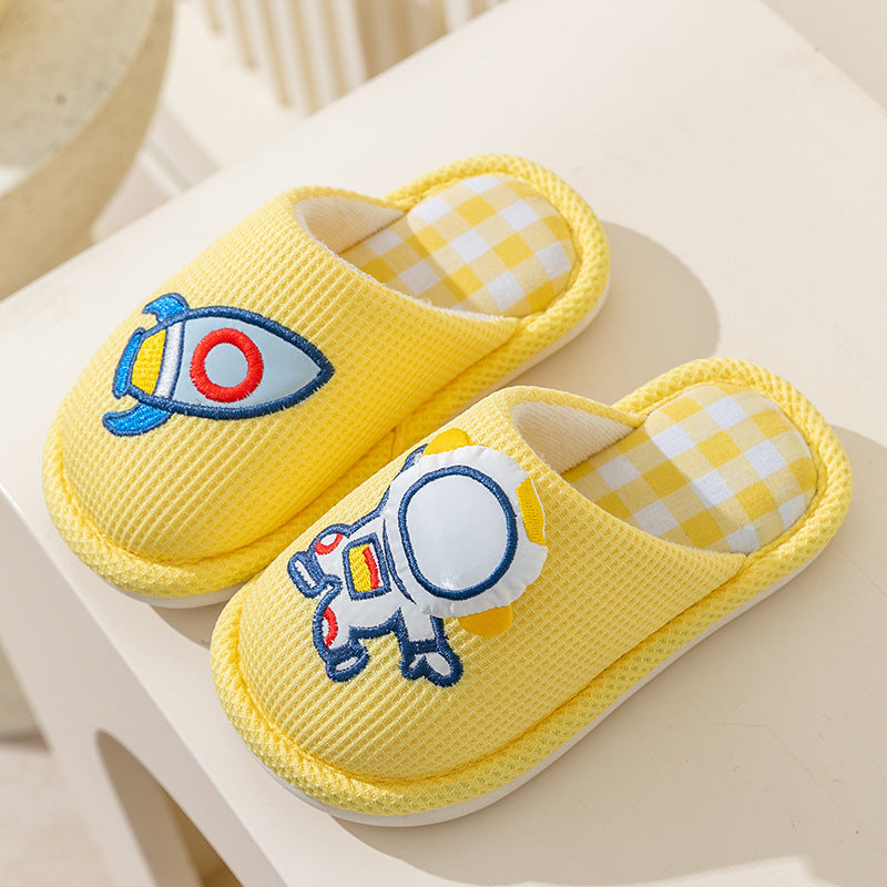 Children's linen slippers home parent-child slippers cute cotton and linen household floor slippers anti-slip sweat resistant cotton slippers