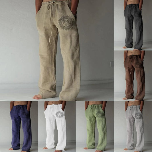 2024 New European and American Amazon Men's New Drawstring Elastic Solid Color Loose Casual Pants Men's Print Trousers