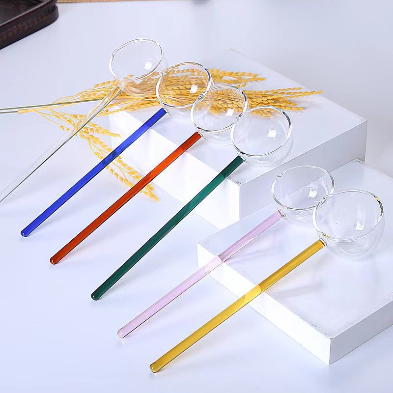 Colored transparent long-handled glass spoon, high temperature resistant dessert spoon, high borosilicate household spoon, teaspoon, seasoning spoon