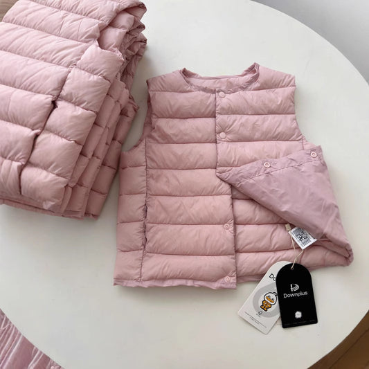 Autumn and winter new 90 white duck safety down children's down vest light and thin small and medium-sized boys and girls liner vest