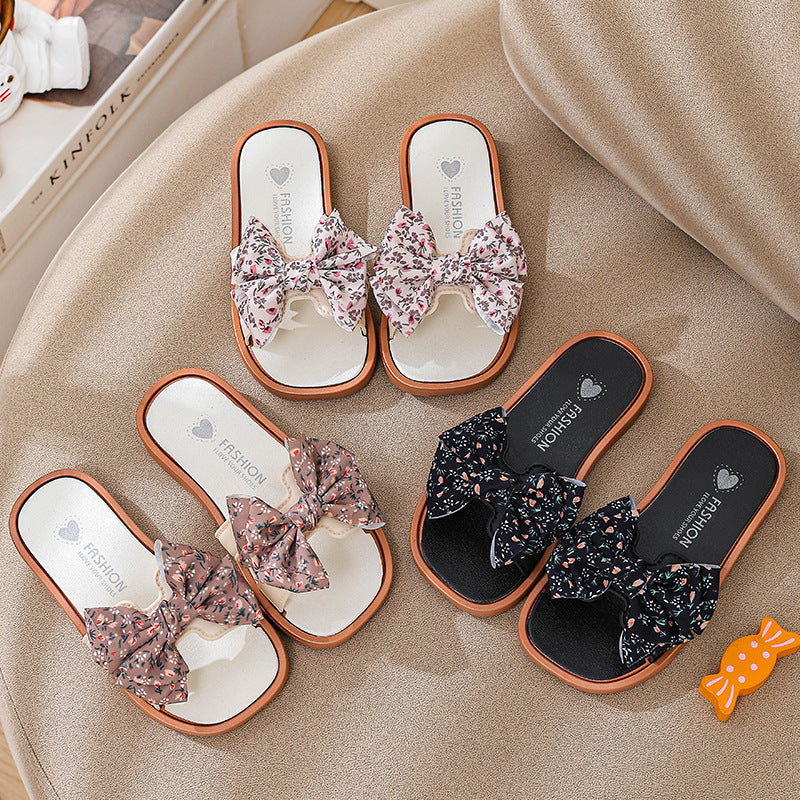 Girls wear non-slip soft-soled bow princess sandals outside, indoor large, medium and small children's baby kindergarten beach shoes
