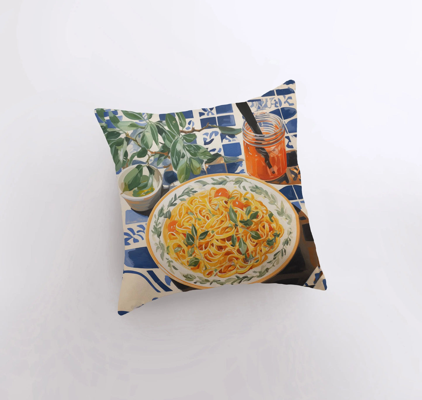 Pasta Picnic | Gouache Painting | Food Pillow | Abstract Still Life |