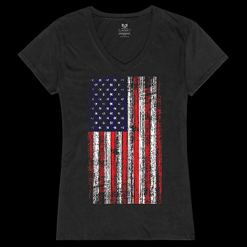 Rapid Dominance G03-800-BLK-05 Distressed Flag Graphic V-Neck T-Shirt&