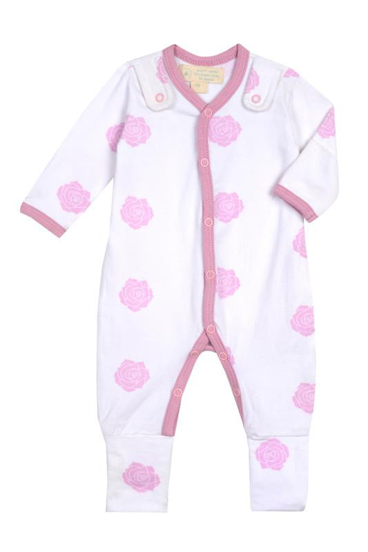 Smart Footed One-Piece for girl and boy + Bib - Pink Rose