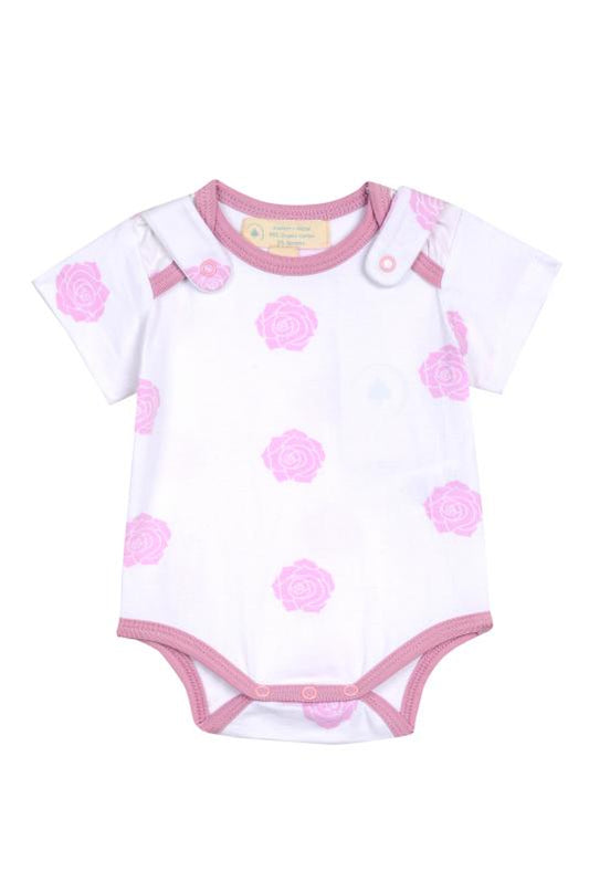 Smart Short Sleeve Bodysuit + Bib - Pink Rose