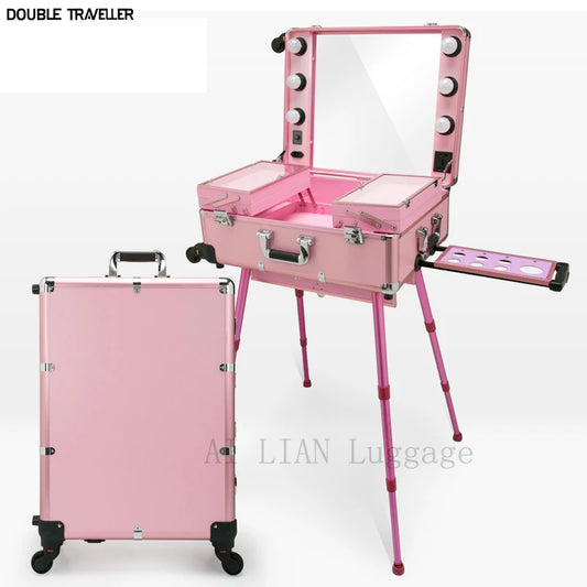 Professional Rolling Cosmetic Case Beauty Makeup Trolley suitcase LED