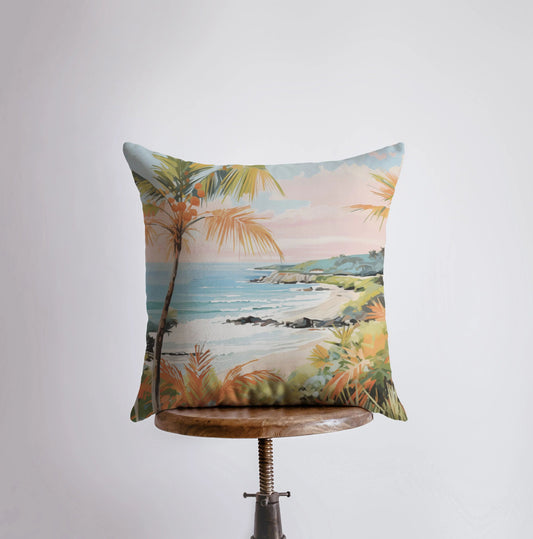 Sunset Coastline | Gouache Painting | Coastline | Palm Tree | Throw