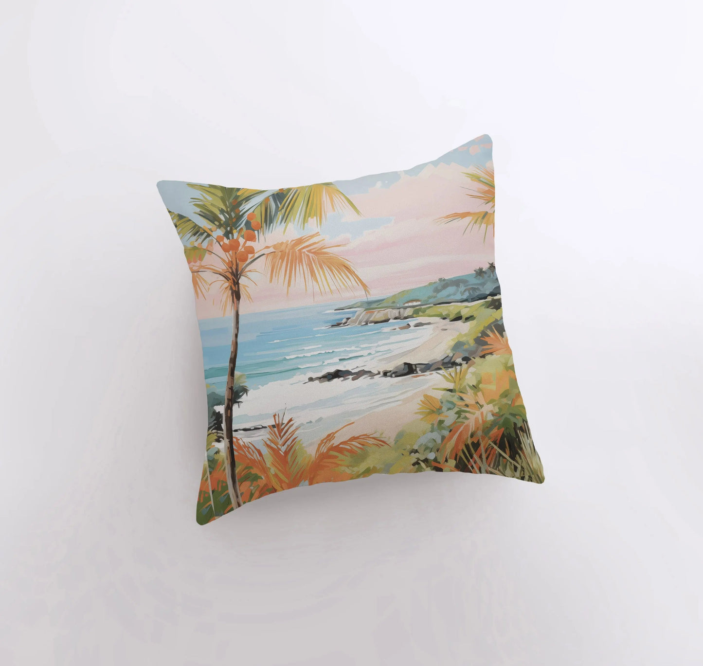 Sunset Coastline | Gouache Painting | Coastline | Palm Tree | Throw