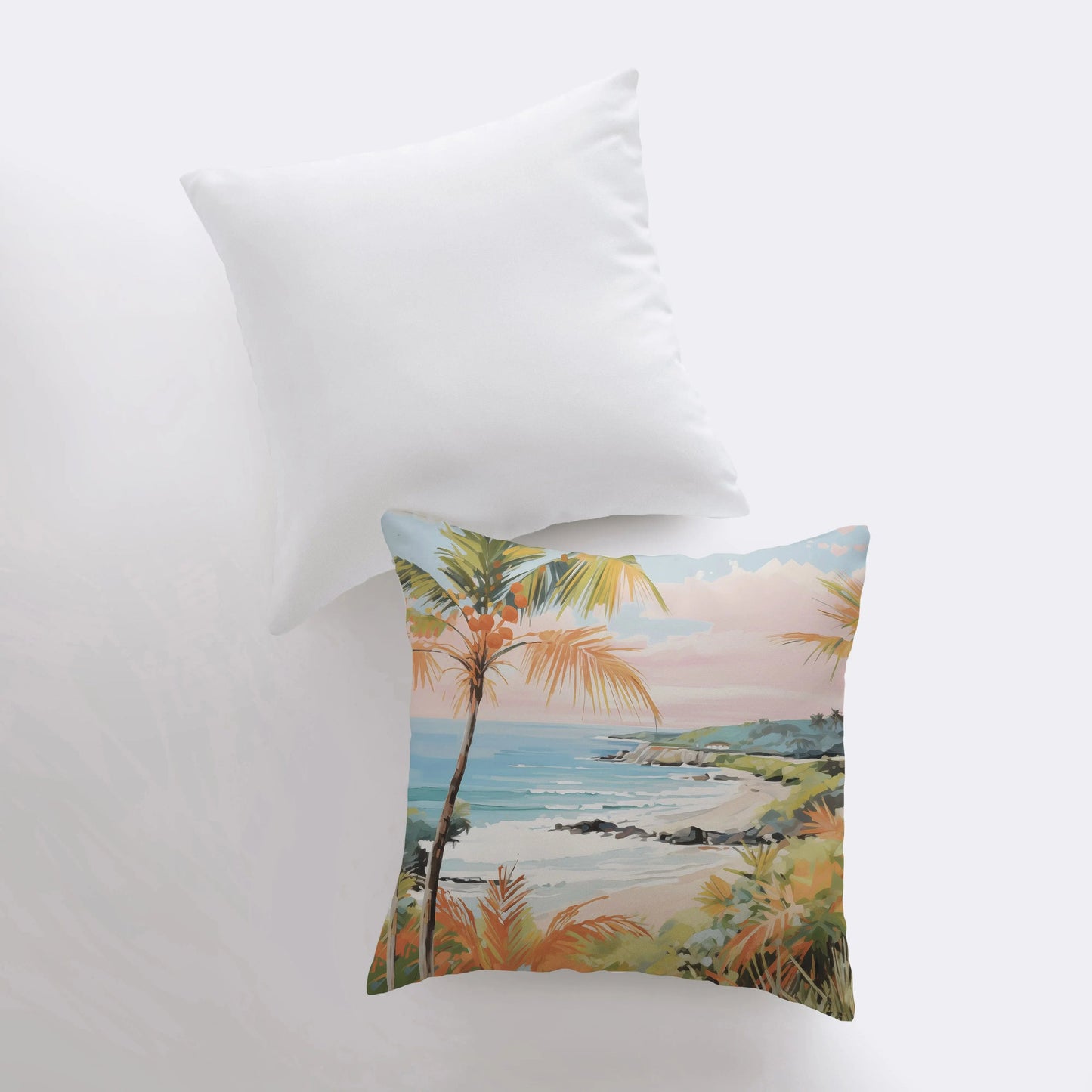 Sunset Coastline | Gouache Painting | Coastline | Palm Tree | Throw