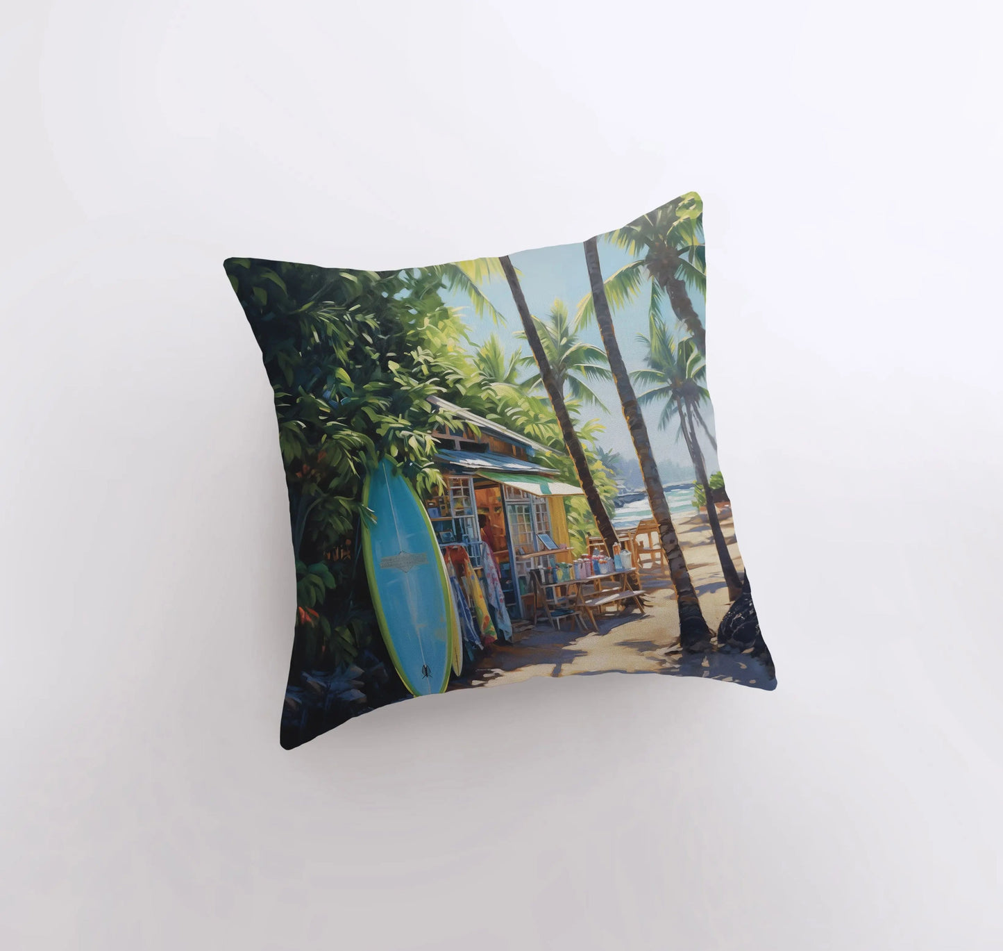 Surf Hut | Gouache Painting | Coast | Surfboard | Palm Tree | Throw