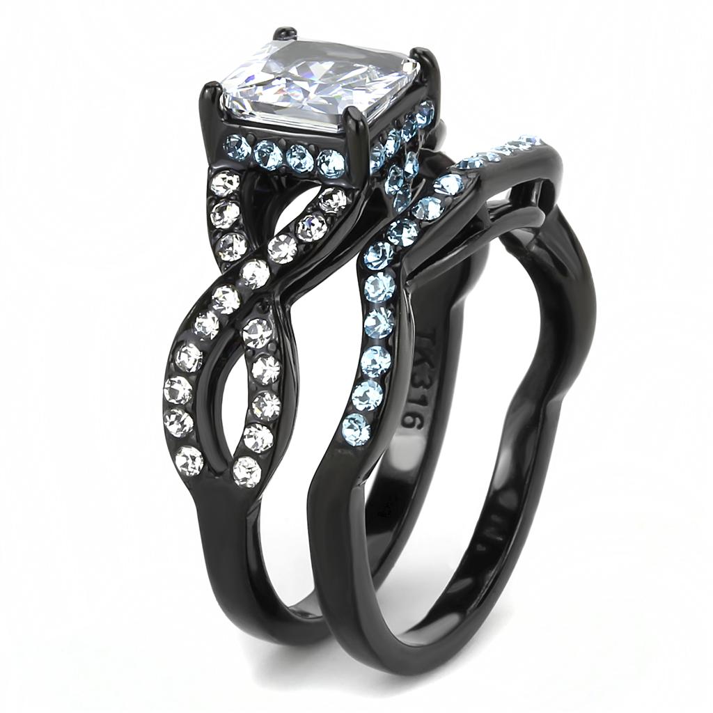 TK3457 - IP Black(Ion Plating) Stainless Steel Ring with AAA Grade CZ