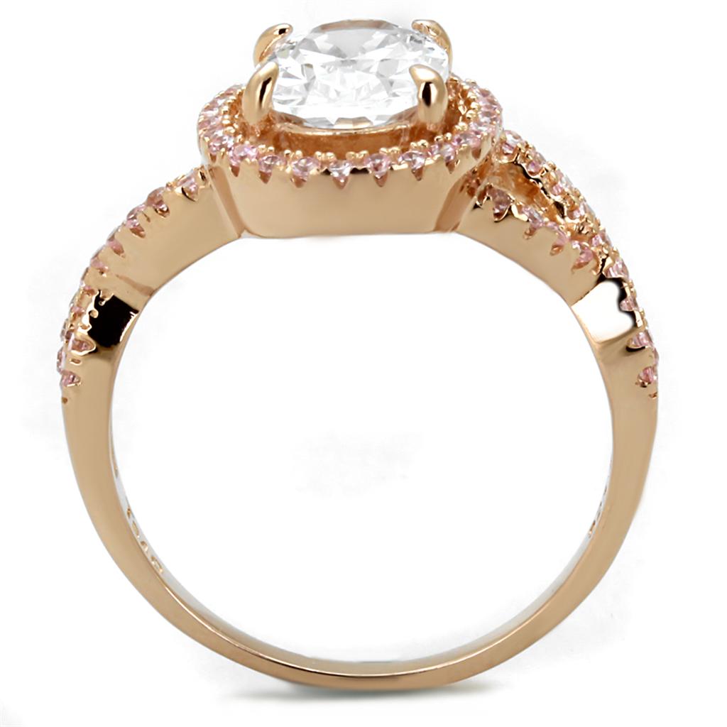 TS489 - Rose Gold 925 Sterling Silver Ring with AAA Grade CZ  in Clear