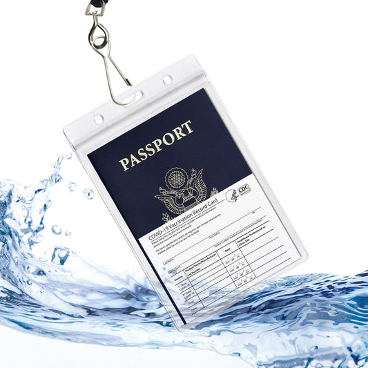 Waterproof Passport & CDC Vaccination Card Holder w/ Lanyard