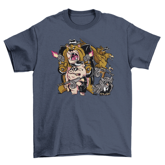 Cartoon mafia animals t-shirt