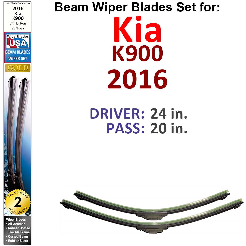 Beam Wiper Blades for 2016 Kia K900 (Set of 2)