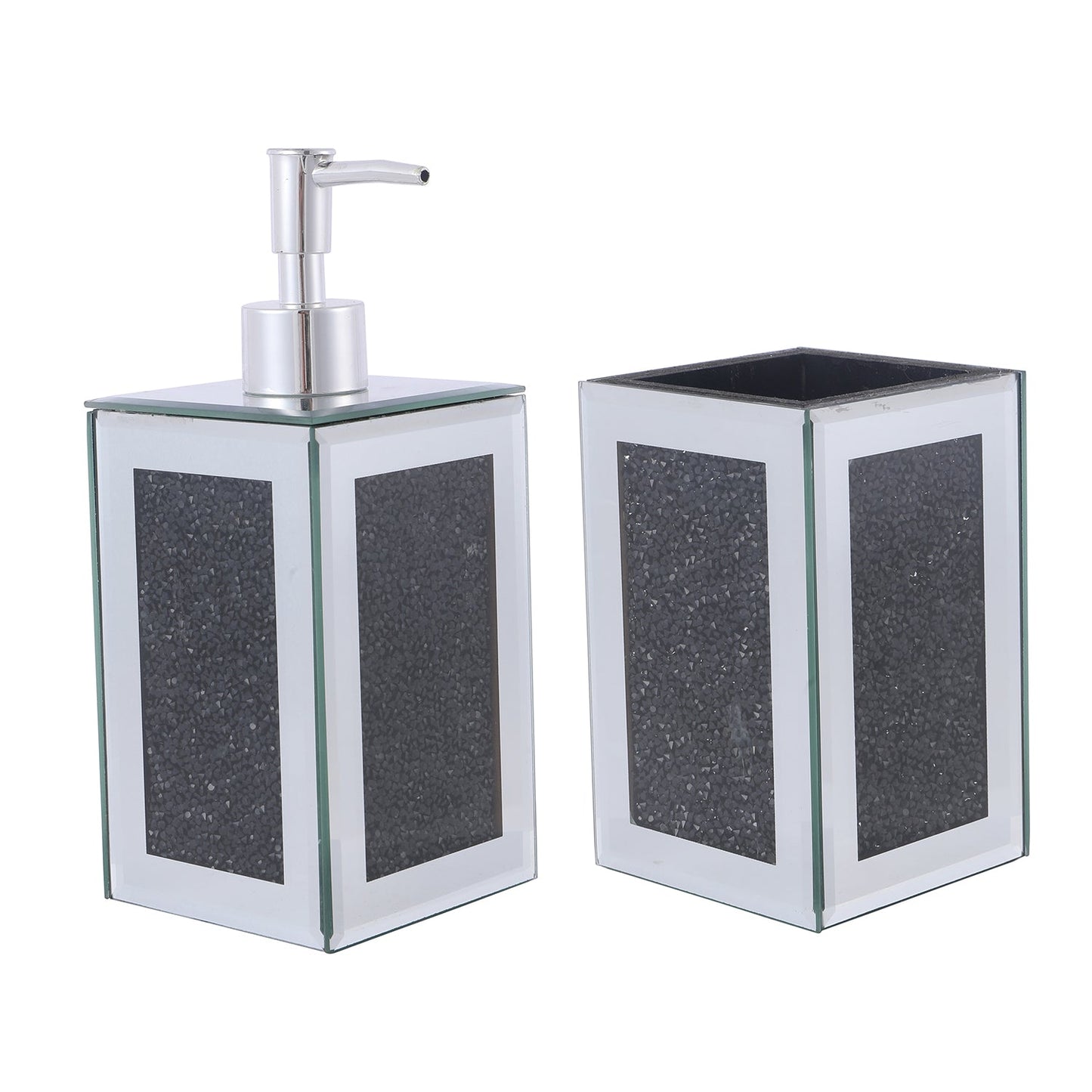 Square Soap Dispenser and Toothbrush Holder in Gift Box, Black Crushed