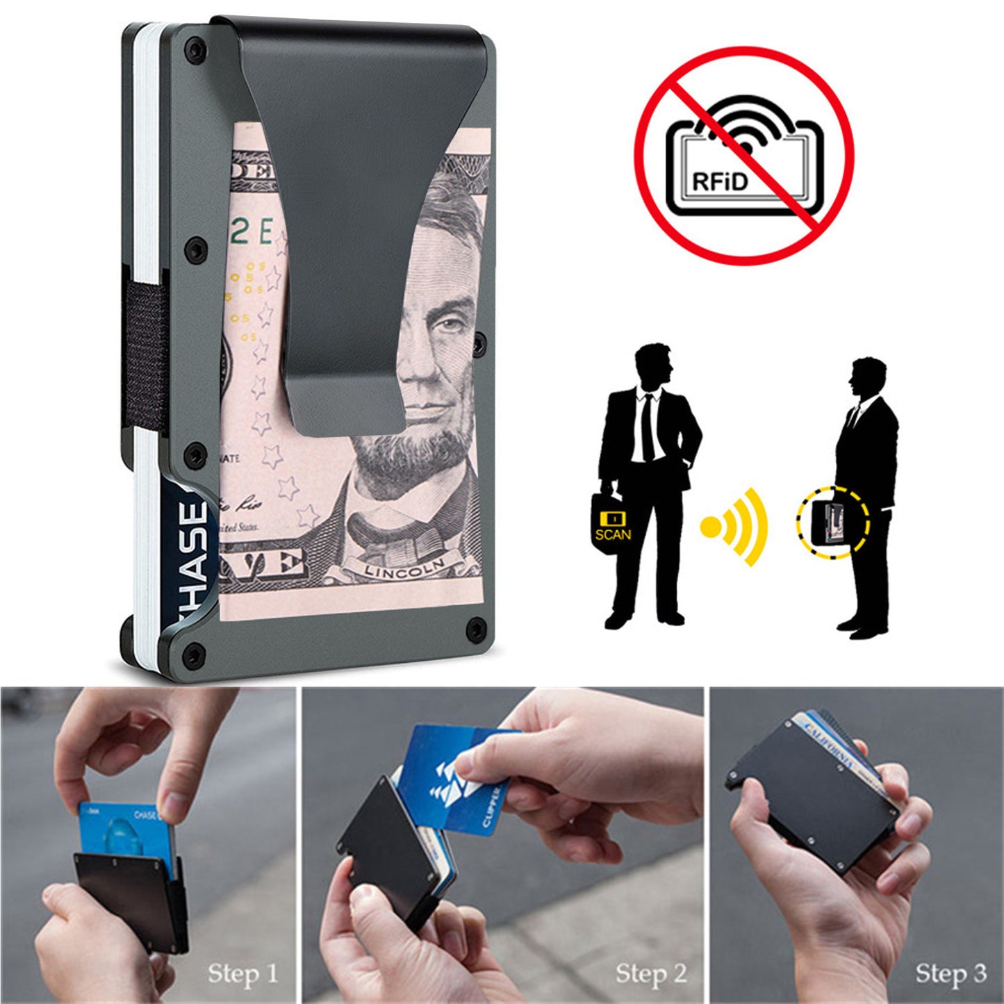 Metal Wallet with Money Clip Slim RFID Card Holder for Men Women