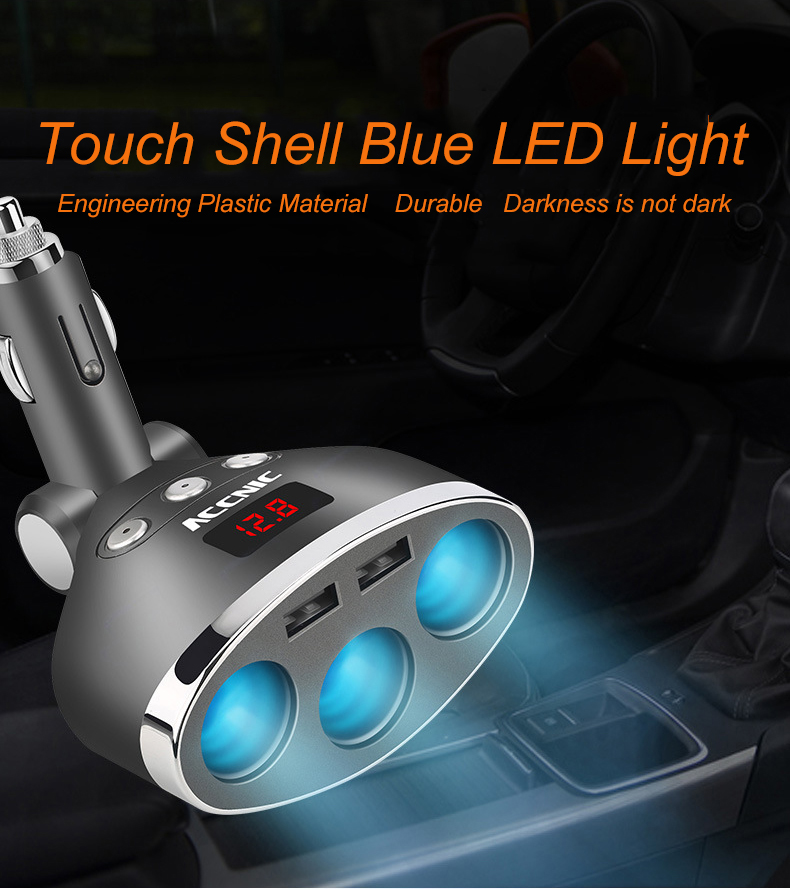 3 in 1 Dual USB Car Cigarette Lighter Socket