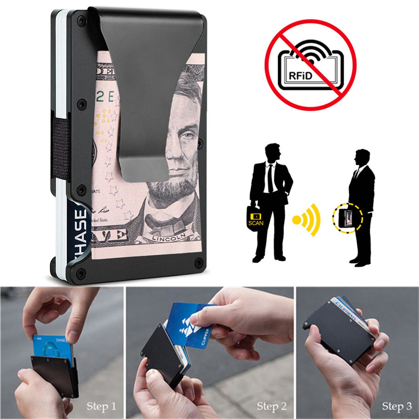 Metal Money Clip Wallet Card Holder for Men and Women