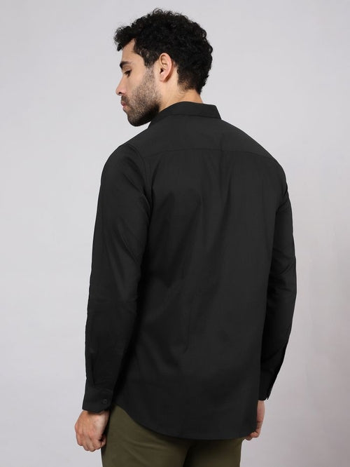 Men Slim Fit Solid Black Formal Shirt (Size XL)