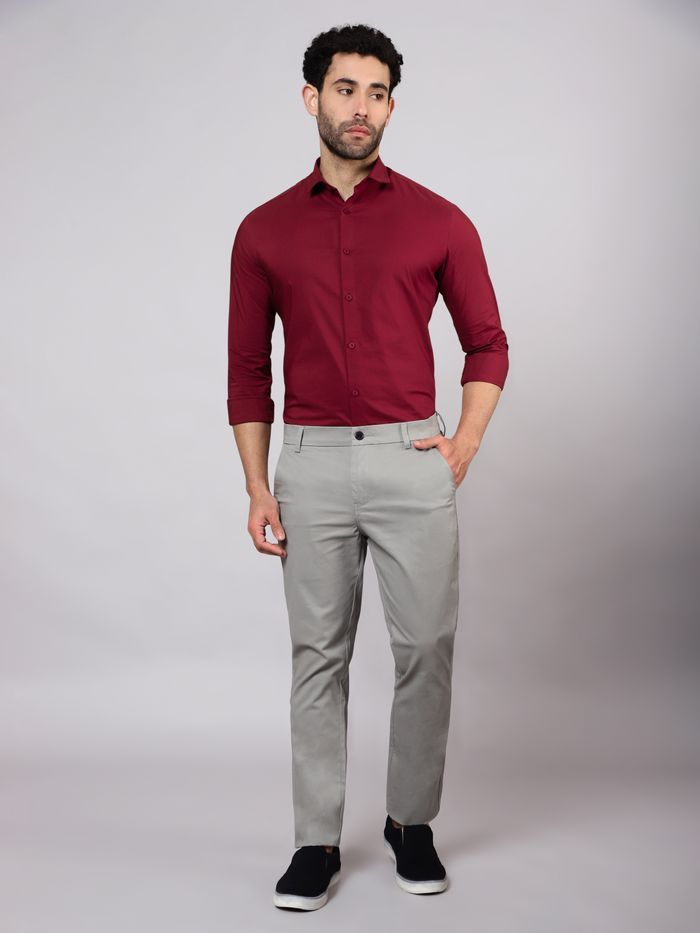 Men Slim Fit Solid Red Formal Shirt (Size M)