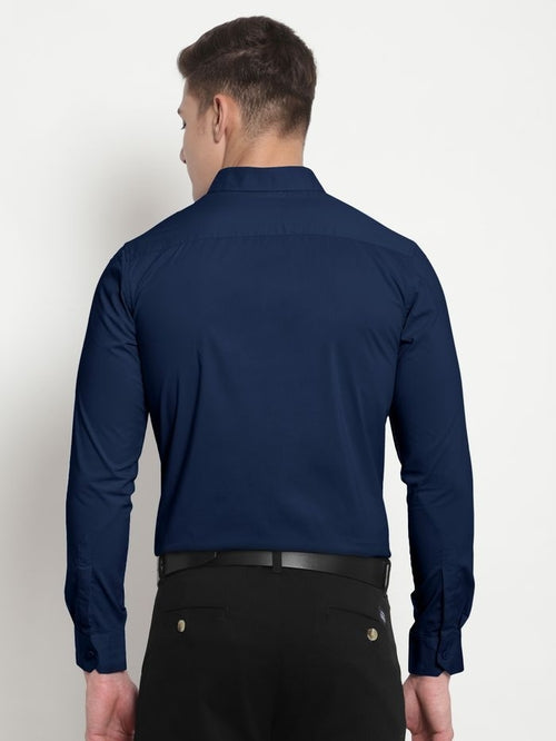 Men Slim Fit Solid Navy Blue Formal Shirt (Size M)
