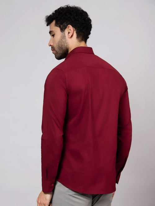 Men Slim Fit Solid Red Formal Shirt (Size M)