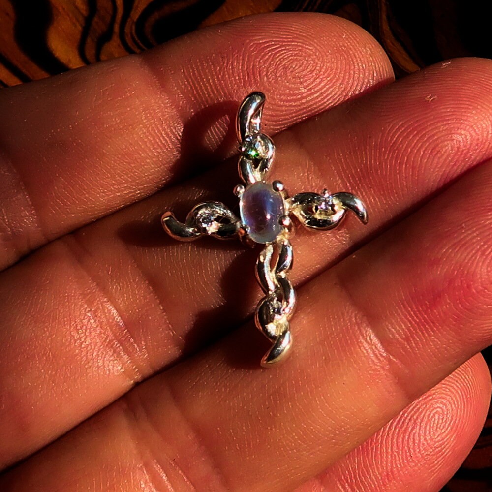 Moonstone Pendant, Sterling Silver Pendant, Cross pendant, Crucifix