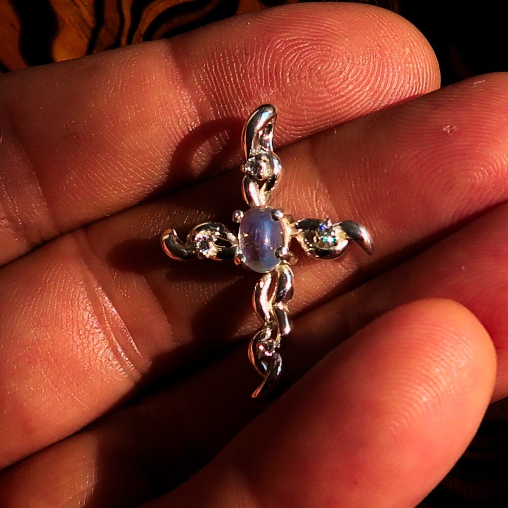 Moonstone Pendant, Sterling Silver Pendant, Cross pendant, Crucifix