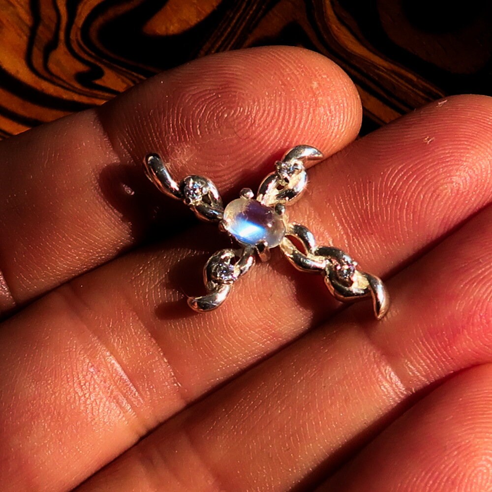 Moonstone Pendant, Sterling Silver Pendant, Cross pendant, Crucifix