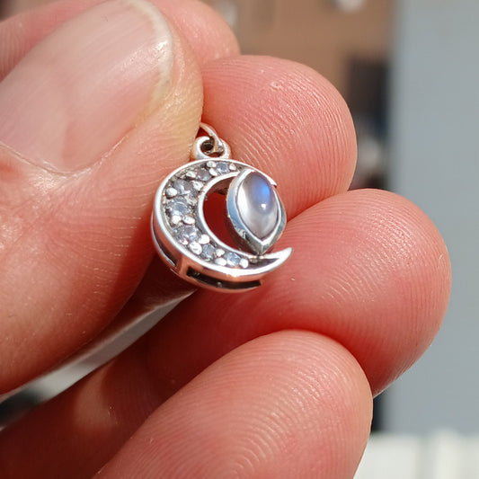 Moonstone Pendant, crescent Moon Pendant, Sterling Silver Pendant,
