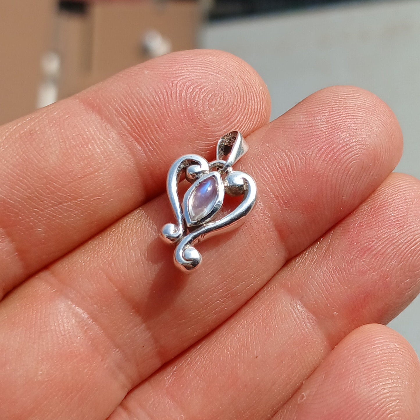 Heart Pendant, Moonstone Pendant, 925 Sterling Silver Pendant,