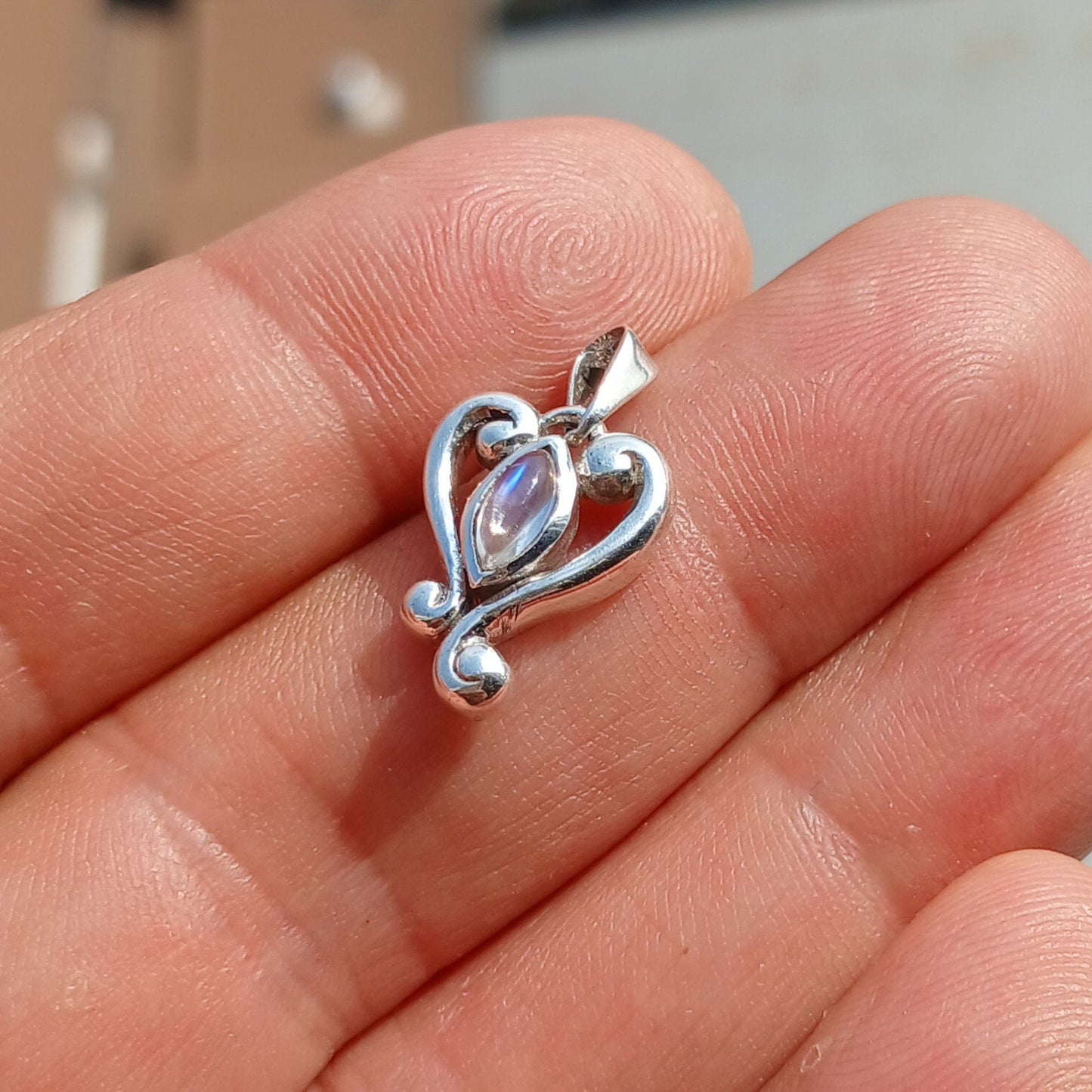 Heart Pendant, Moonstone Pendant, 925 Sterling Silver Pendant,