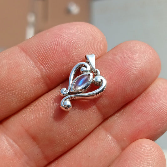 Heart Pendant, Moonstone Pendant, 925 Sterling Silver Pendant,