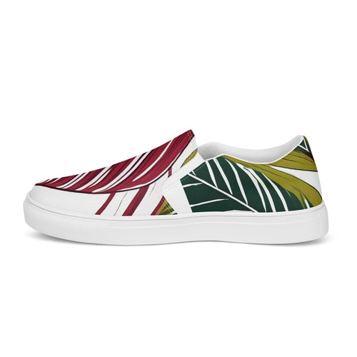 Mens Slip-on Canvas Shoes Floral Line Art Print 8331