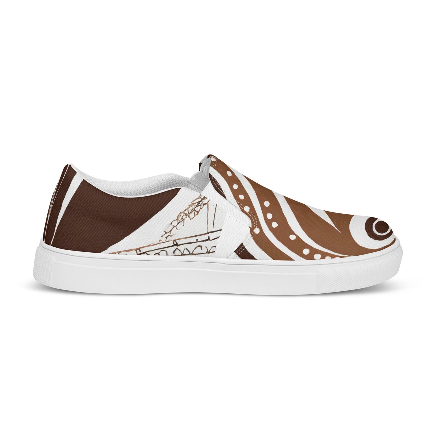 Mens Slip-on Canvas Shoes Floral Brown Line Art Print 35227