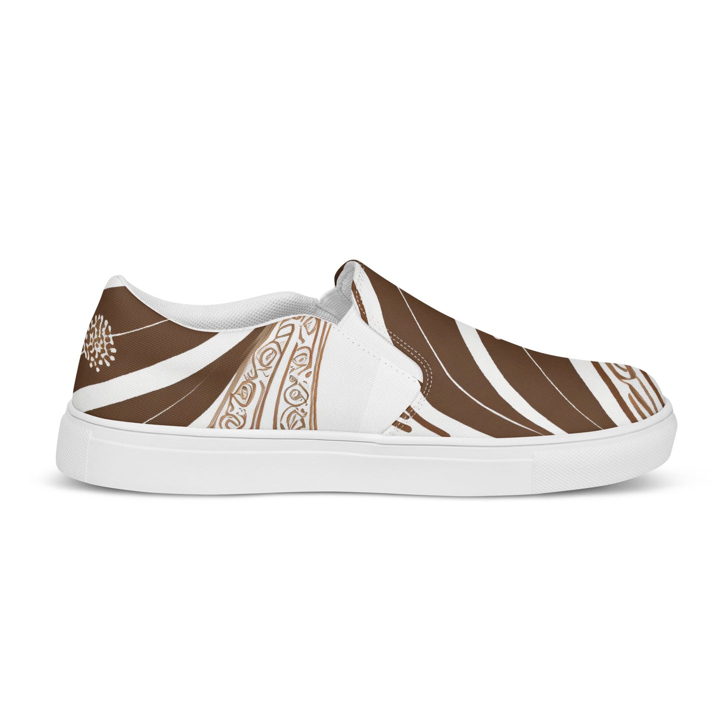 Mens Slip-on Canvas Shoes Floral Brown Line Art Print 46192