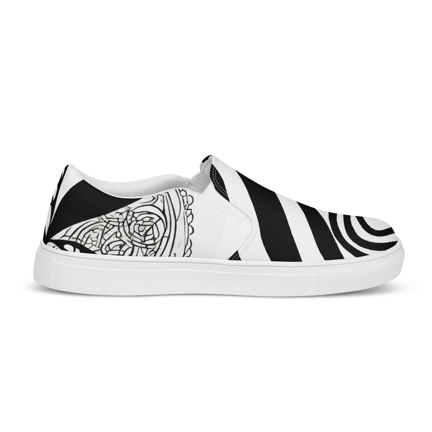 Mens Slip-on Canvas Shoes Floral Black Line Art Print 60110