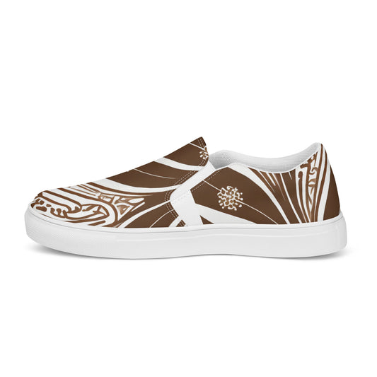 Mens Slip-on Canvas Shoes Floral Brown Line Art Print 46192