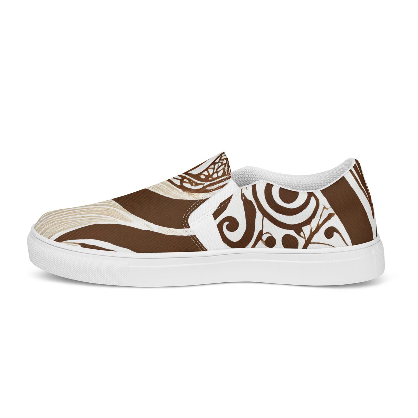 Mens Slip-on Canvas Shoes Floral Brown Line Art Print 93368