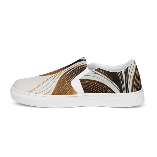 Mens Slip-on Canvas Shoes Floral Brown Line Art Print 8669