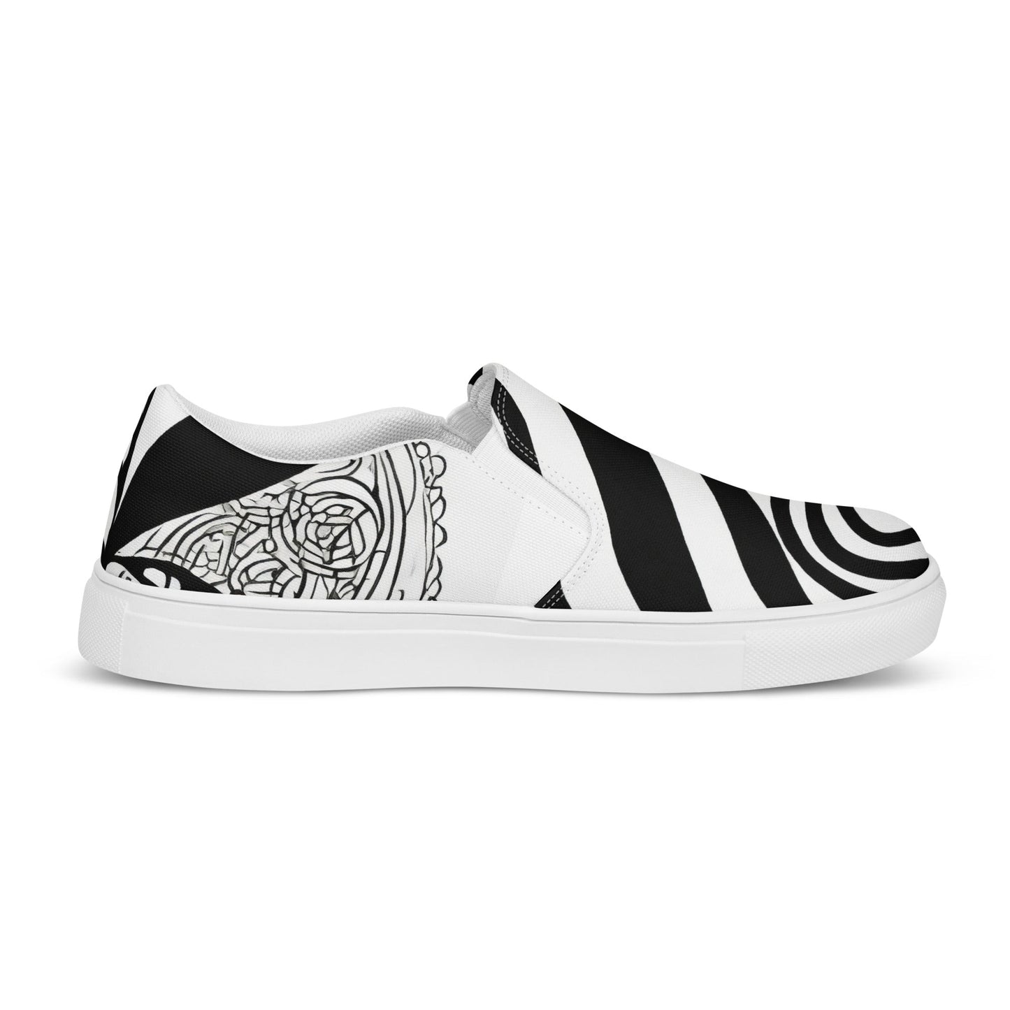 Mens Slip-on Canvas Shoes Floral Black Line Art Print 60110