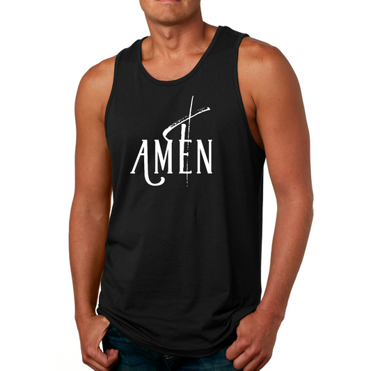 Mens Fitness Tank Top Graphic T-shirt Amen White Print