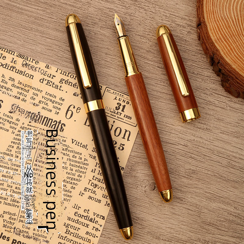 Manufacturers wholesale brass sandalwood fountain pens for students special practice pen business office replaceable ink sac pen lettering