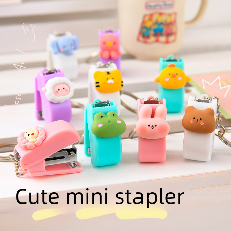 Creative cute cartoon mini stapler students carry keychain pendant small office binder wholesale