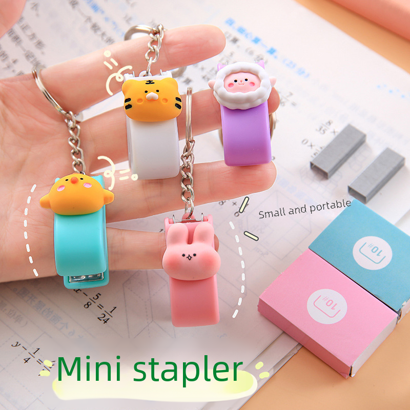 Creative cute cartoon mini stapler students carry keychain pendant small office binder wholesale