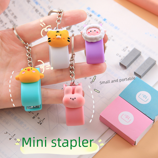 Creative cute cartoon mini stapler students carry keychain pendant small office binder wholesale