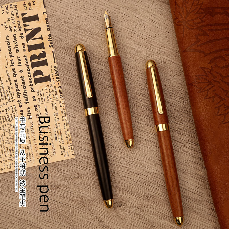 Manufacturers wholesale brass sandalwood fountain pens for students special practice pen business office replaceable ink sac pen lettering