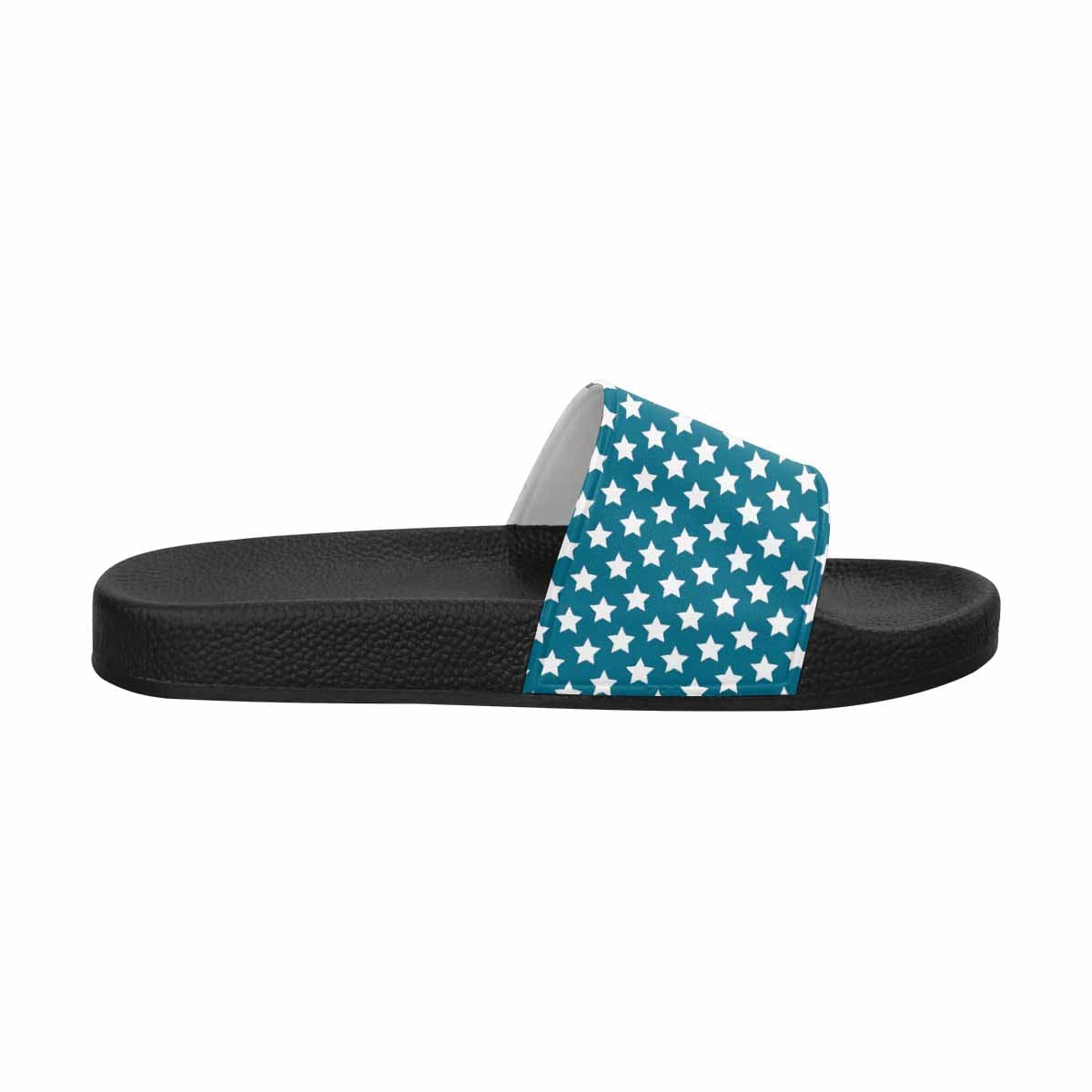 Mens Slide Sandals, Aqua Blue And White Stars